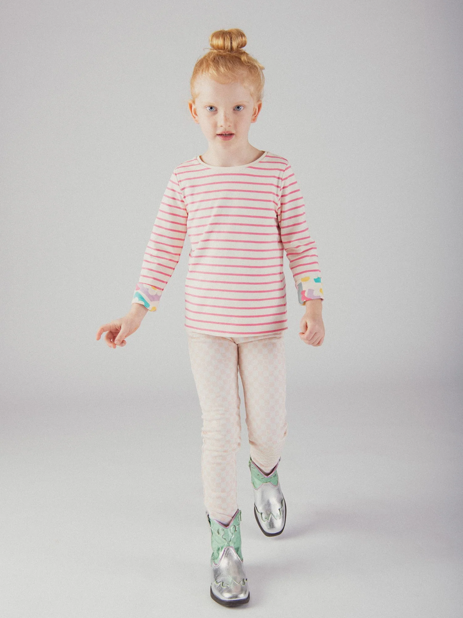 Pantalon doublé chaud à damier rose et écru pour fille - Image 5