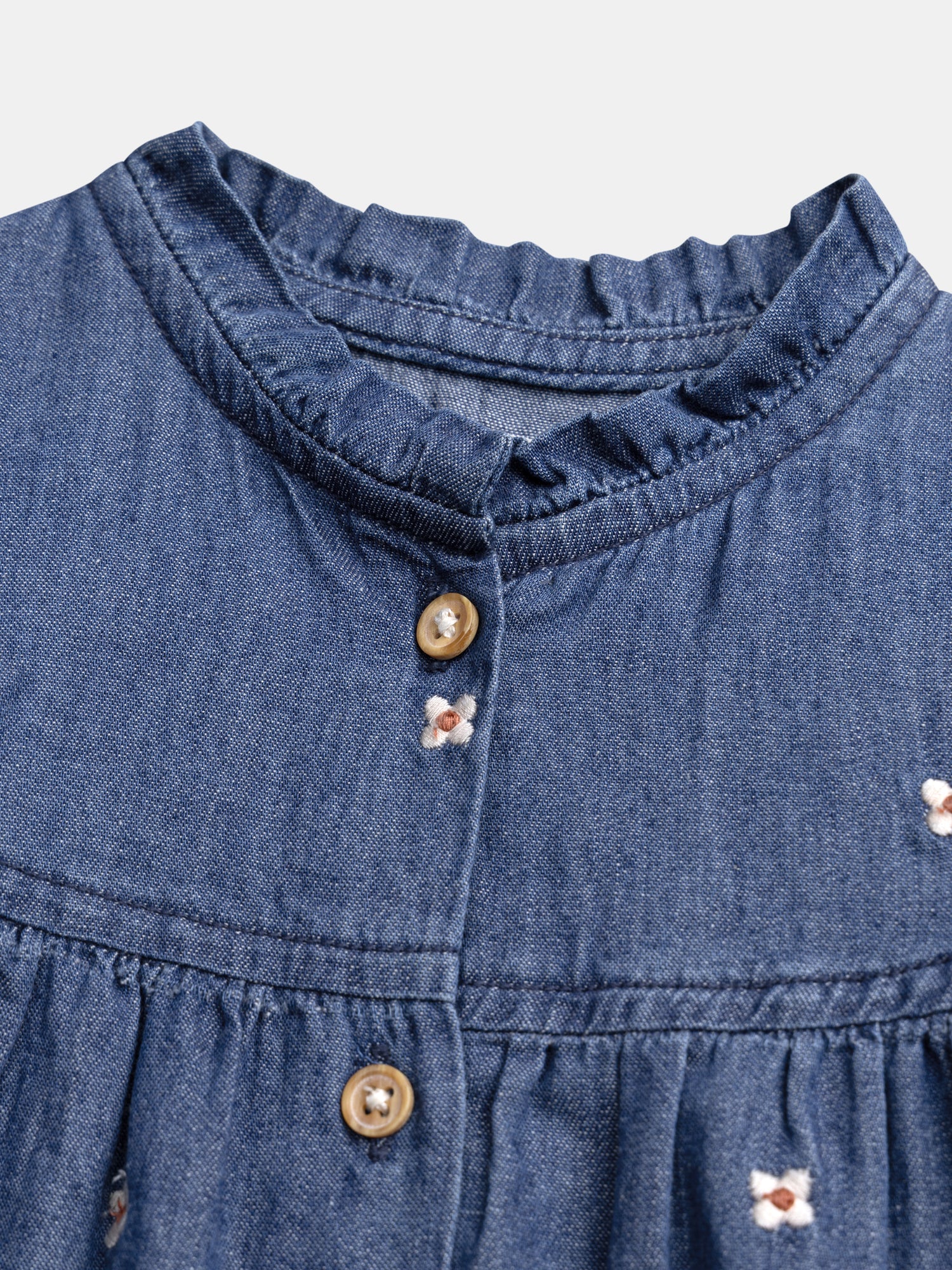 Robe en denim léger à broderies fleurs pour bébé fille - Image 6