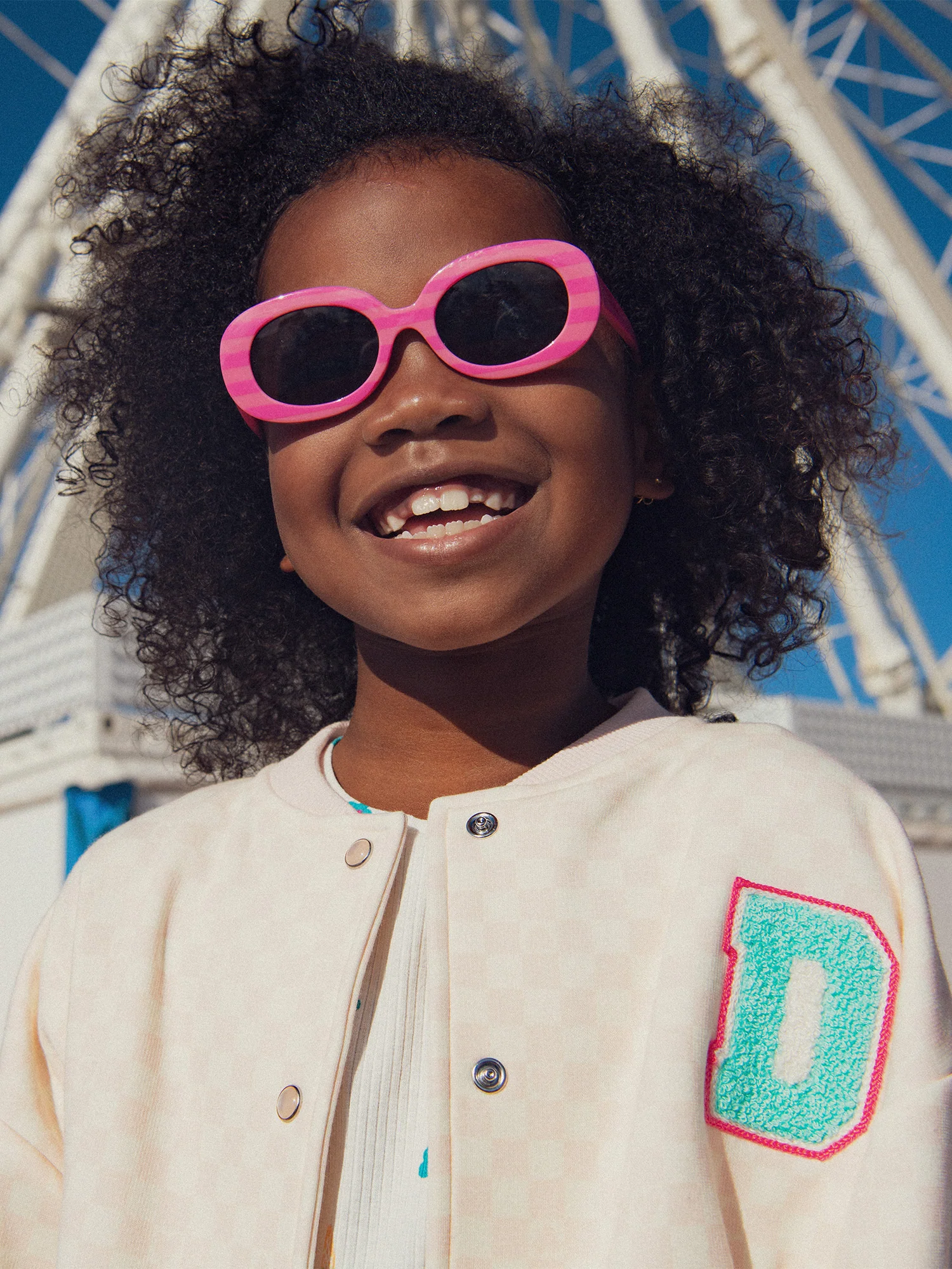 Veste teddy à damier rose et écru pour fille - Image 4